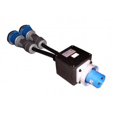 Rubber Box CUBE-02 63A 1PH Appliance In to 2 x 63A 1PH Couplers on 0.5m 16 sqmm 3 core HO7RNF Cable.