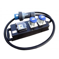 Rubber Box RUB1403 140 Box f/w: 63A 240v Plug 2m Cable - 2 x 32A 240v Out with RCBOs.