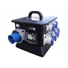 Rubber Box RUB2701 270 Box f/w: 63A 240v In to 3 x 32A 240v + 7 x 16A 240v c/w MCBs & RCD