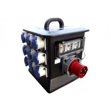 Rubber Box RUB270H1 270H Box fitted with: 63A 3PH In to 3 x 32A 240v + 12 x 16A 240v Out with MCB/RCD per phase + MCBs on all outlets