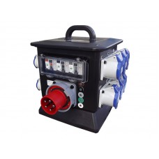 Rubber Box RUB270H2 270H Box fitted with: 63A 3PH In to 6 x 32A 240v + 6 x 16A 240v Out with MCB/RCD per phase + MCBs on all outlets