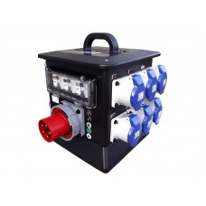 Rubber Box RUB270H3 270H Box fitted with: 63A 3PH In to 6 x 32A 240v + 9 x 16A 240v Out with MCB/RCD per phase + MCBs on all outlets