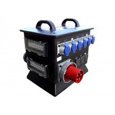 Rubber Box RUB4001 400 Box f/w: 125A 3PH In to 1 x 32A 3PH, 3 x 63A 240v + 3 x 32A 240v + 6 x 16A 240v + 3 x 13A 240v, Main MCB, Variable E / L + MCBs on all outlets